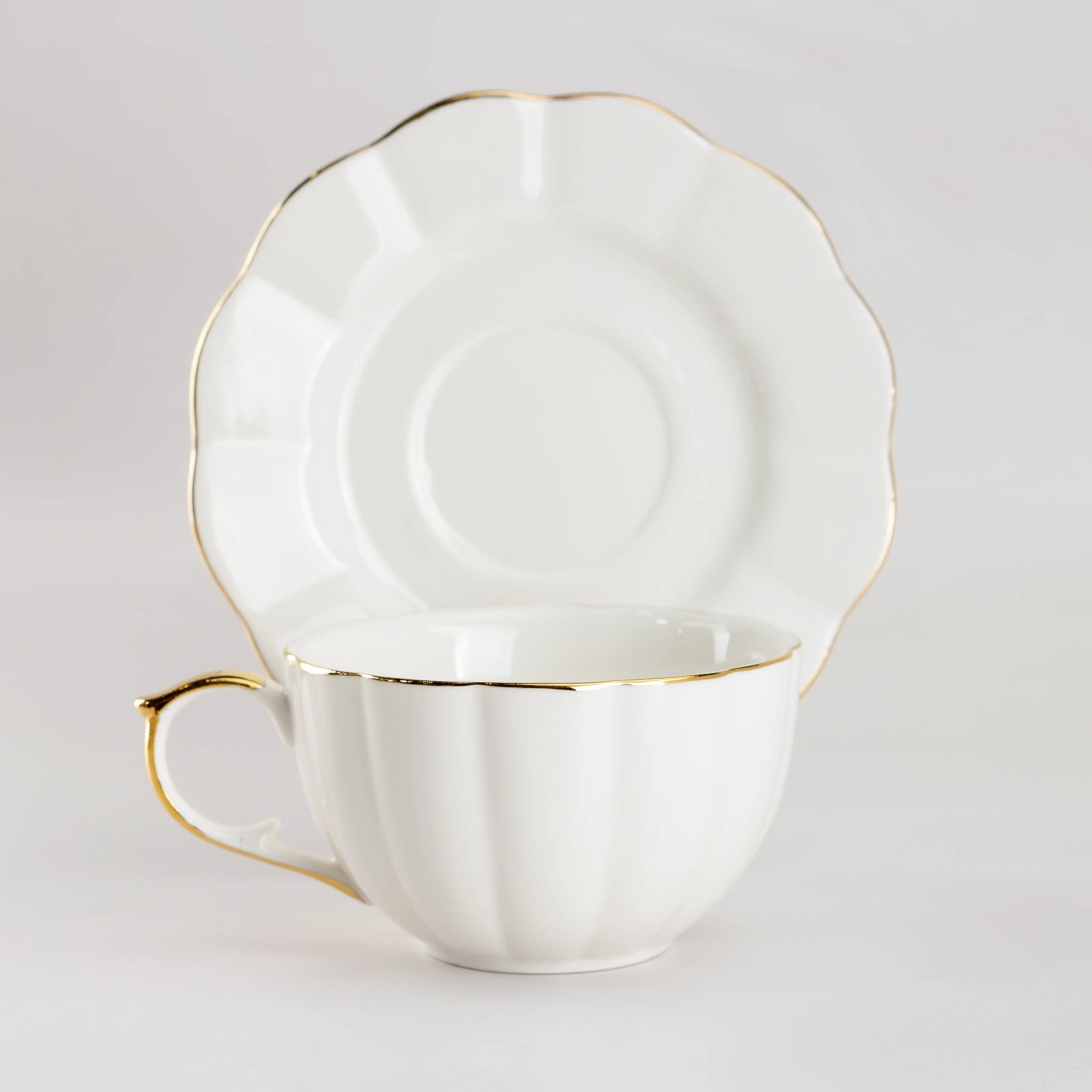 Grace's Tea Ware White Scallop 7 oz. Teacup & Saucer (Set of 4) | Wayfair North America