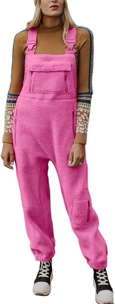 Women's Fleece Warm Overalls Winte Loose Casual Jumpsuits with Pockets | Amazon (US)