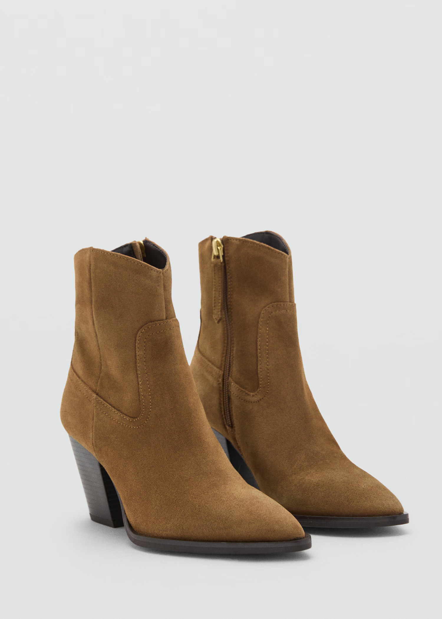 Suede ankle boots with pointed toe and block heel - Women | MANGO USA | Mango (US/MX/AU)