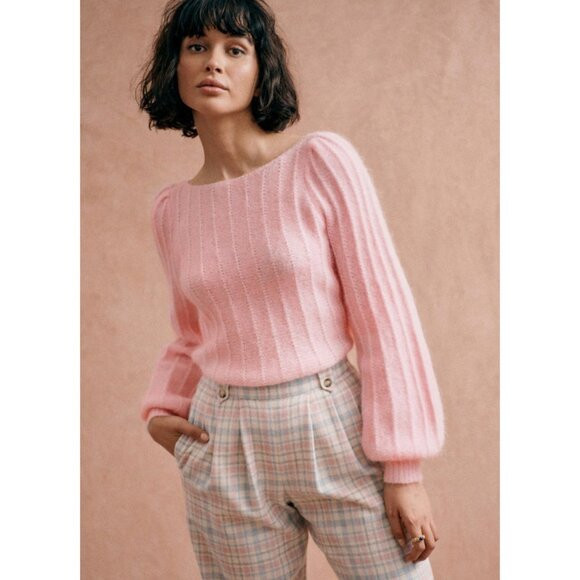 EUC Sezane Aretha Mohair Wool Puff Sleeve Sweater Rose Pink Medium | Poshmark