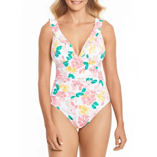 Time and Tru Women's and Women's Plus Size Splash Floral One Piece Swimsuit | Walmart (US)