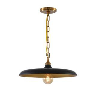 Industrial Modern 1-Light Black and Painted Brass Indoor Adjustable Height Ceiling Mount Light Ha... | The Home Depot