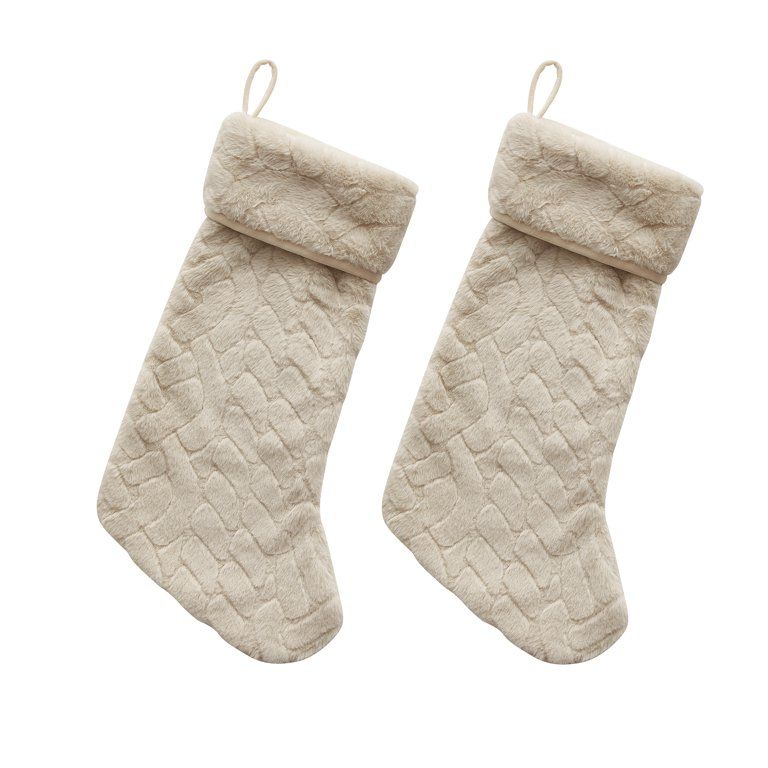 My Texas House Jessie Gray Carved Faux Rabbit Fur Christmas Stockings, 21" (2 Count) - Walmart.co... | Walmart (US)