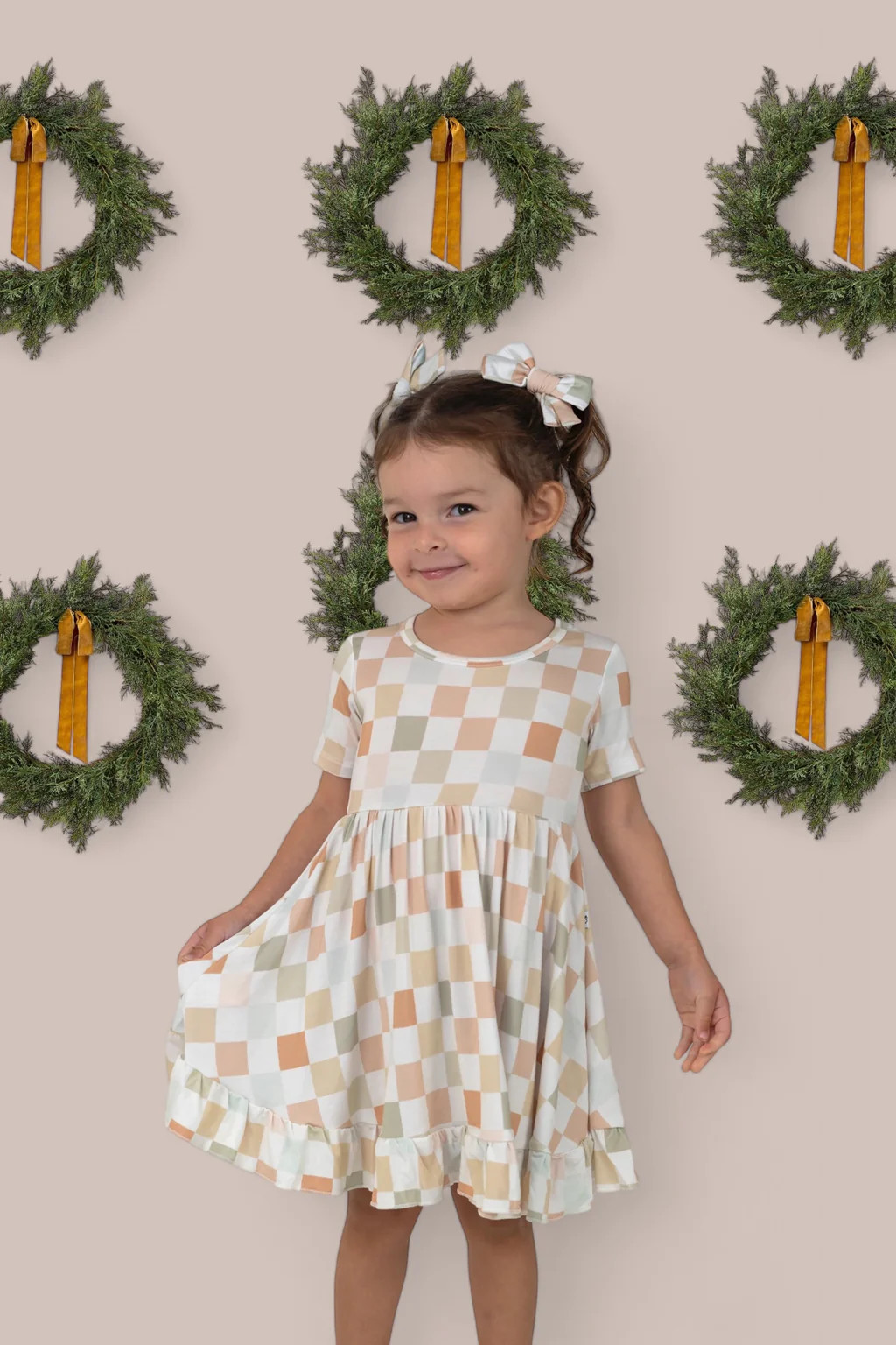 MUTED CHECKERS DREAM RUFFLE DRESS | Dream Big Little Co.