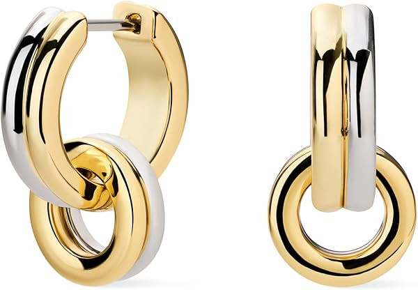 14K gold & silver rhodium plated, mixed metal two tone small hoops, hypoallergenic, tarnish-free,... | Amazon (US)