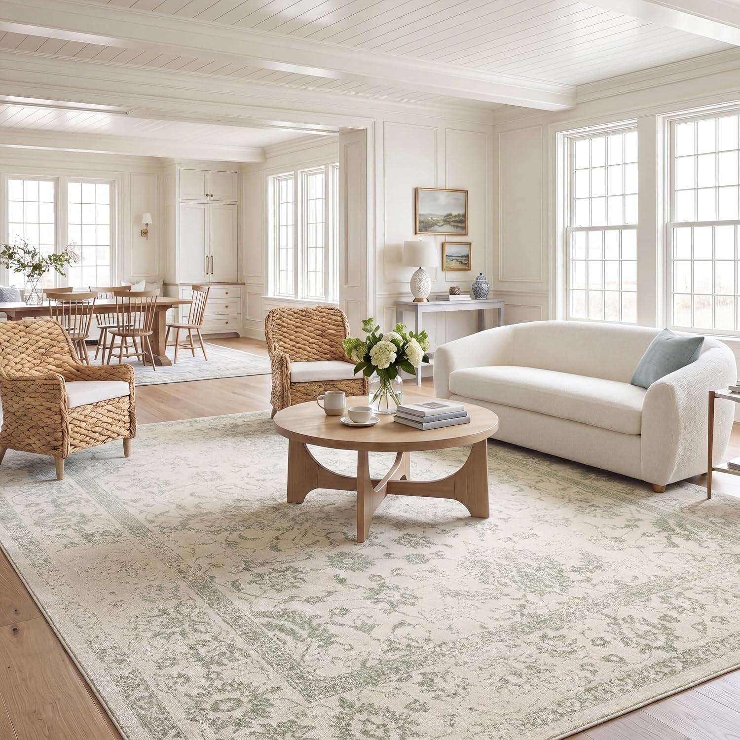 SAFAVIEH Area Rug 8x10 - Adirondack Collection - Large - Ivory & Sage, Distressed Vintage Floral Design, Non-Shedding & Easy to Clean, Ideal for Living Room, Bedroom, Dining Space (ADR109V) | Amazon (US)