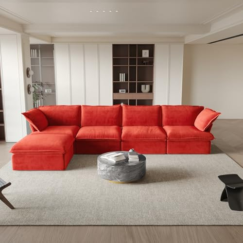 JACH L-Shaped Sectional Couches, Modular Sectional Sofas, Modern Comfy Cloud Couch with Chaise Ottoman, Cushion Covers Removable, Two Corners and Two Middle Sofa for Living Room (Red) | Amazon (US)