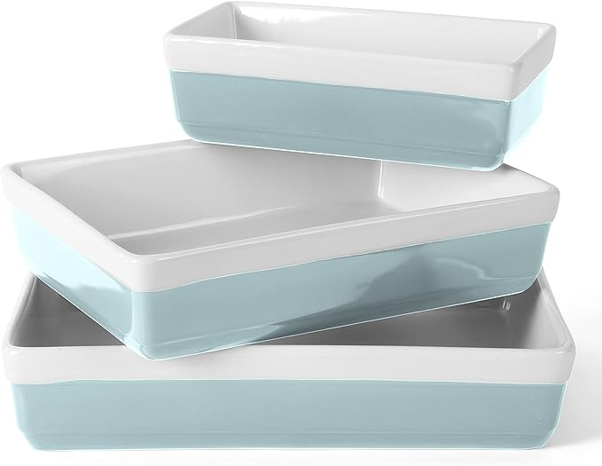 MARTHA STEWART 3 Piece Oven to Table Stoneware Bakeware, Baking Dish & Casserole Set - Dusty Blue | Amazon (US)