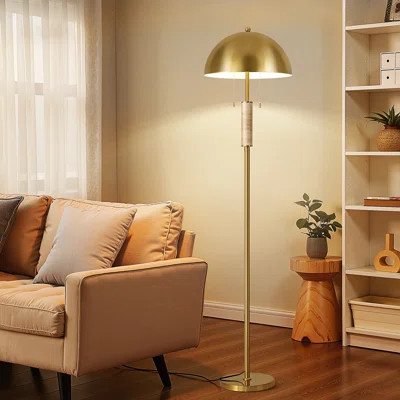 60" Metal Floor Lamp With Dual-Bulb In Brushed Gold | Wayfair North America