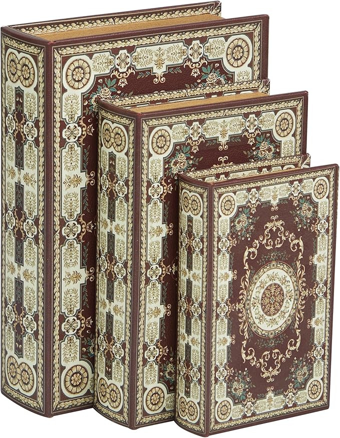 Deco 79 Canvas Decorative Box Storage Book Book Shaped Boxes with Arabesque Pattern and Gold Page... | Amazon (US)