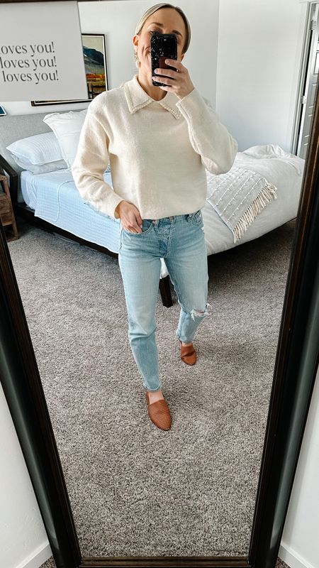 Cheeky high rise jeans for the win and classic collard sweater! I love the pearl details. 

Pants: TTS

Top: TTS 

#LTKFind #LTKunder100 #LTKfit