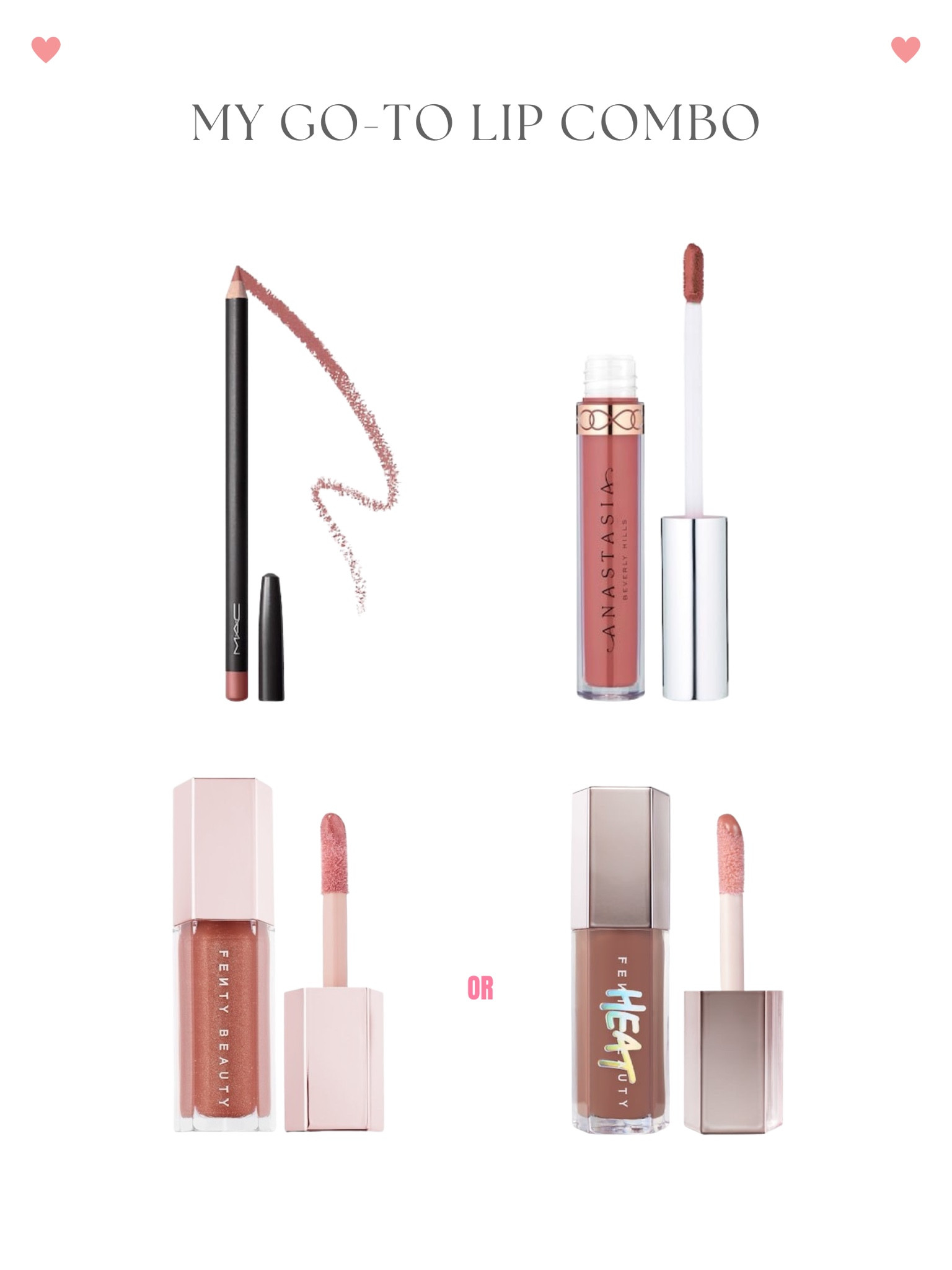 My go-to lip combo 
Lip Liner - whirl 
Liquid Lipstick - crush
Fenty - fenty glow OR fenty glow heat


#LTKbeauty