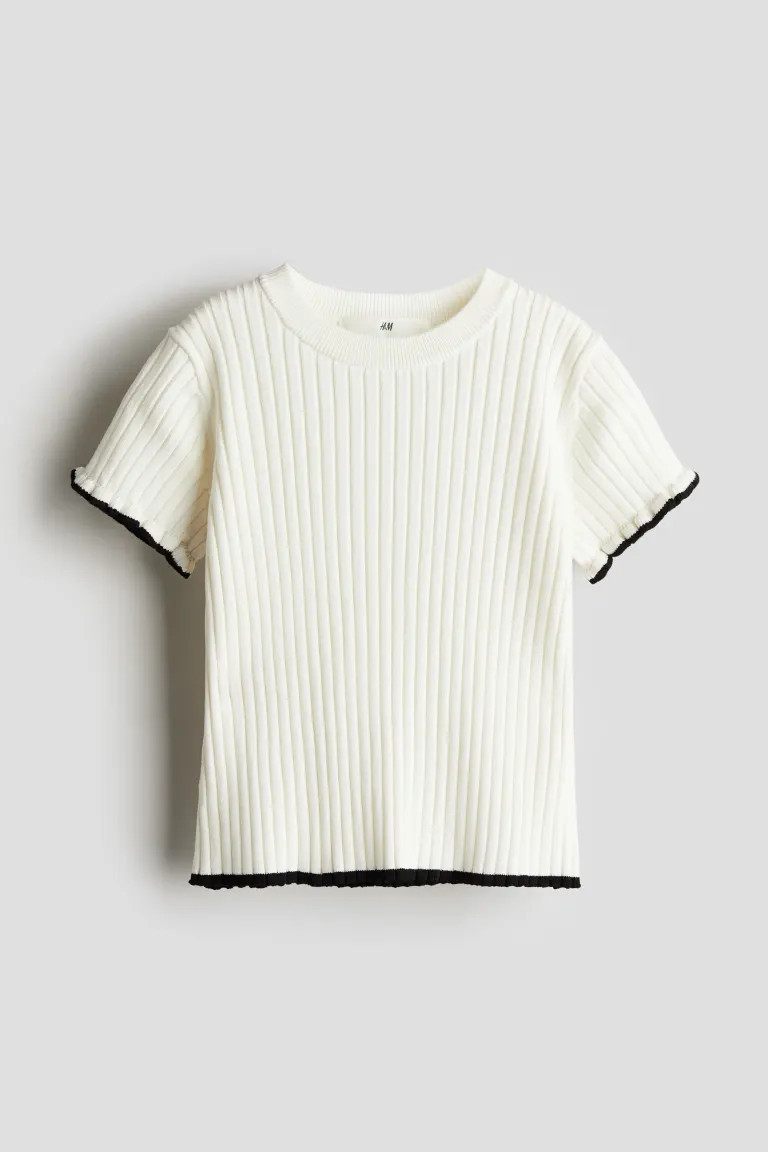 Rib-knit Top - Round Neck - Short sleeve - Light yellow - Kids | H&M US | H&M (US + CA)