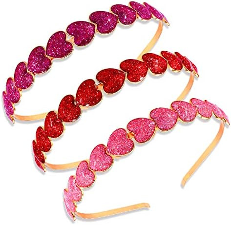 3PCS Valentine’s Day Heart Headbands for Women Glitter Rhinestone Heart Hairbands Sweet Love Ha... | Amazon (US)