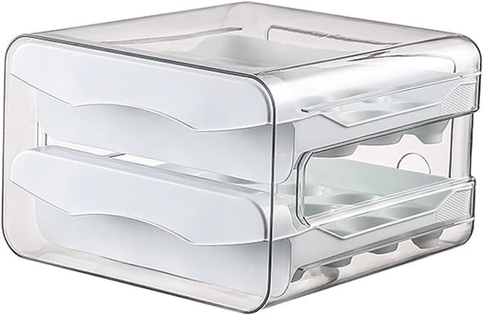 Easy-access Egg Tray Double-layer Transparent Storage Box with 32 Grids Pull Out Drawer Type Stac... | Amazon (US)