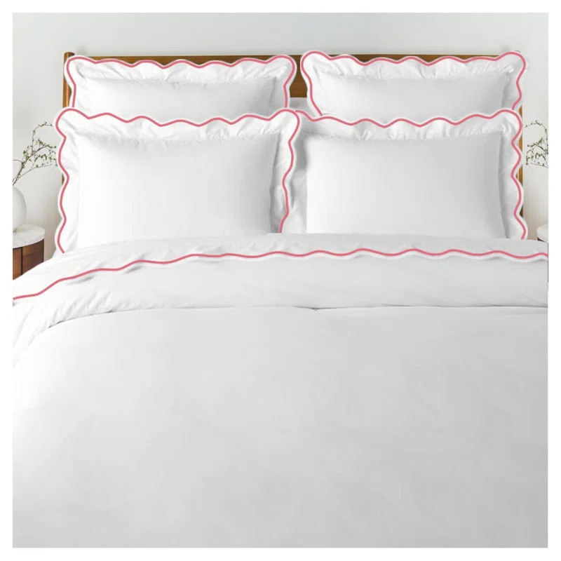 400TC Cotton Scallop Embroidery Sateen Solid Duvet Cover Set | Wayfair North America