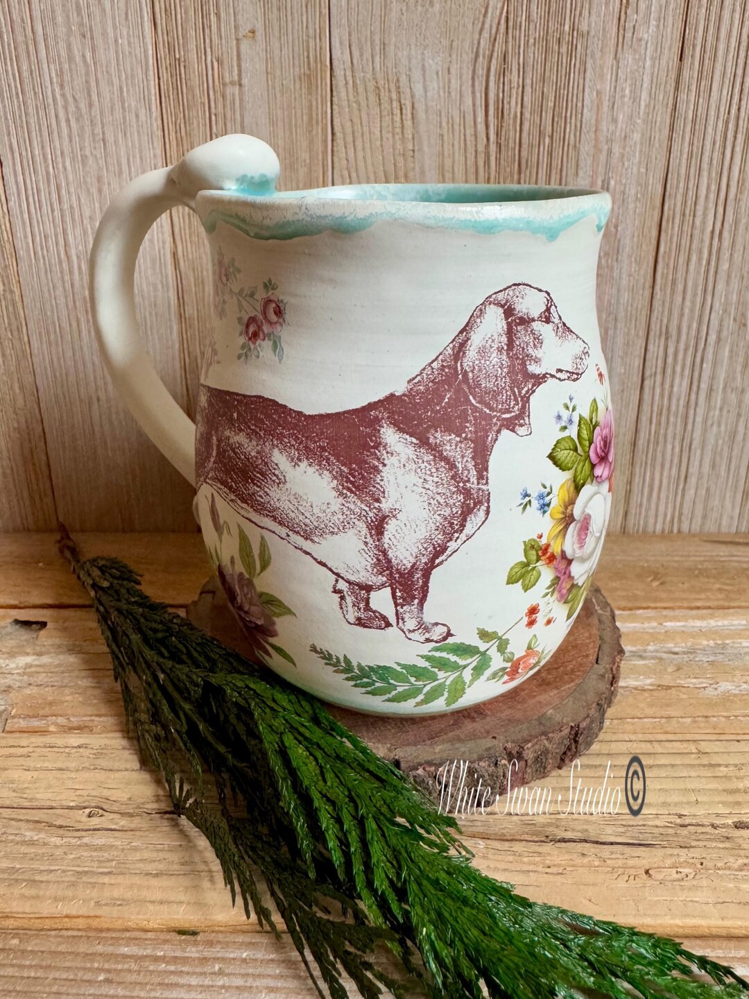Dachshund Floral Mug, Stoneware Dog Mug, Tea Mug, Coffee Cup, Handmade, USA - Etsy | Etsy (US)