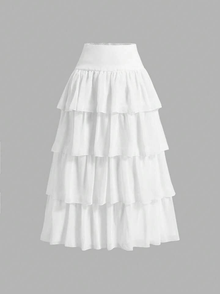 SHEIN MOD Women Multi-Layered Puffy Cake Skirt White Long Skirt,Wedding,Grad Skirt,Women Bottoms | SHEIN