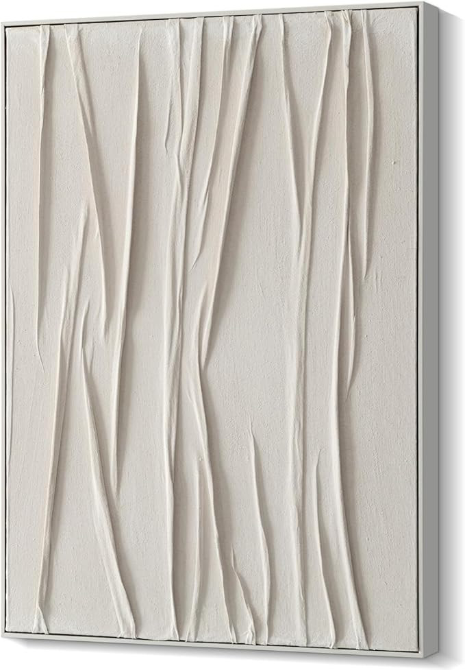 Large Beige Textured Wall Art for Living Room Textured White Framed Paint Stroke Collage Abstract... | Amazon (US)