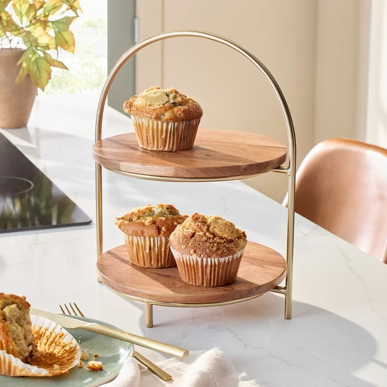 Better Homes & Gardens 2-Tier Acacia Wood Serving Stand | Walmart (US)