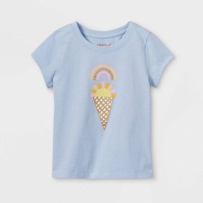 Toddler Girls&#39; Glitter Ice Cream Graphic T-Shirt - Cat &#38; Jack&#8482; Light Blue 12M | Target