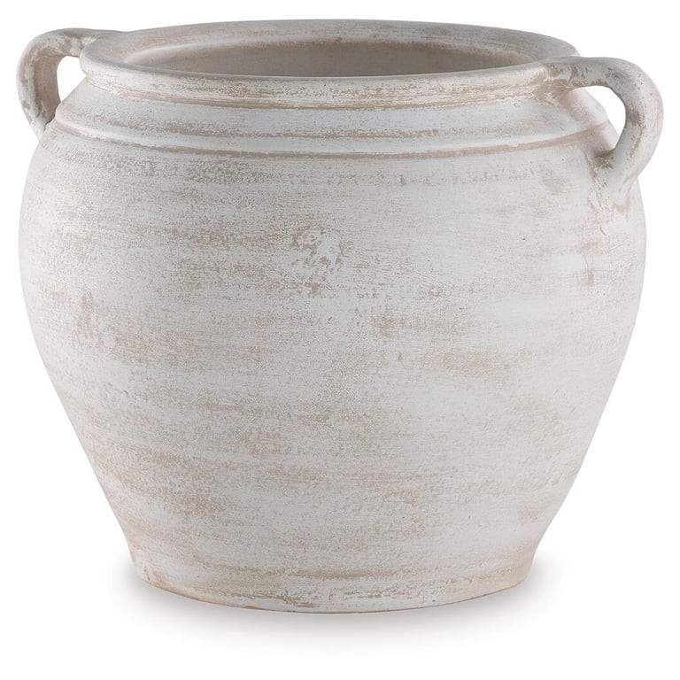 Signature Design by Ashley Meadie 9.25" Vase, Distressed White Terra Cotta | Walmart (US)