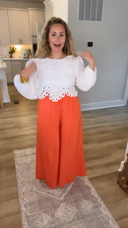 Comment LINK for link to pants! I’m in a large! 

They are on sale today for $17.98! 

FYI the color looks nothing like the picture. These are the “orange” color but they come in several different ones! 

Tops are all from Target in a Large
Bathing suit is @summersalt in a 10 (it’s from last season, still stocked!) 

#size10 #size12 #appleshape #midsize 

#LTKsalealert #LTKcurves #LTKfit