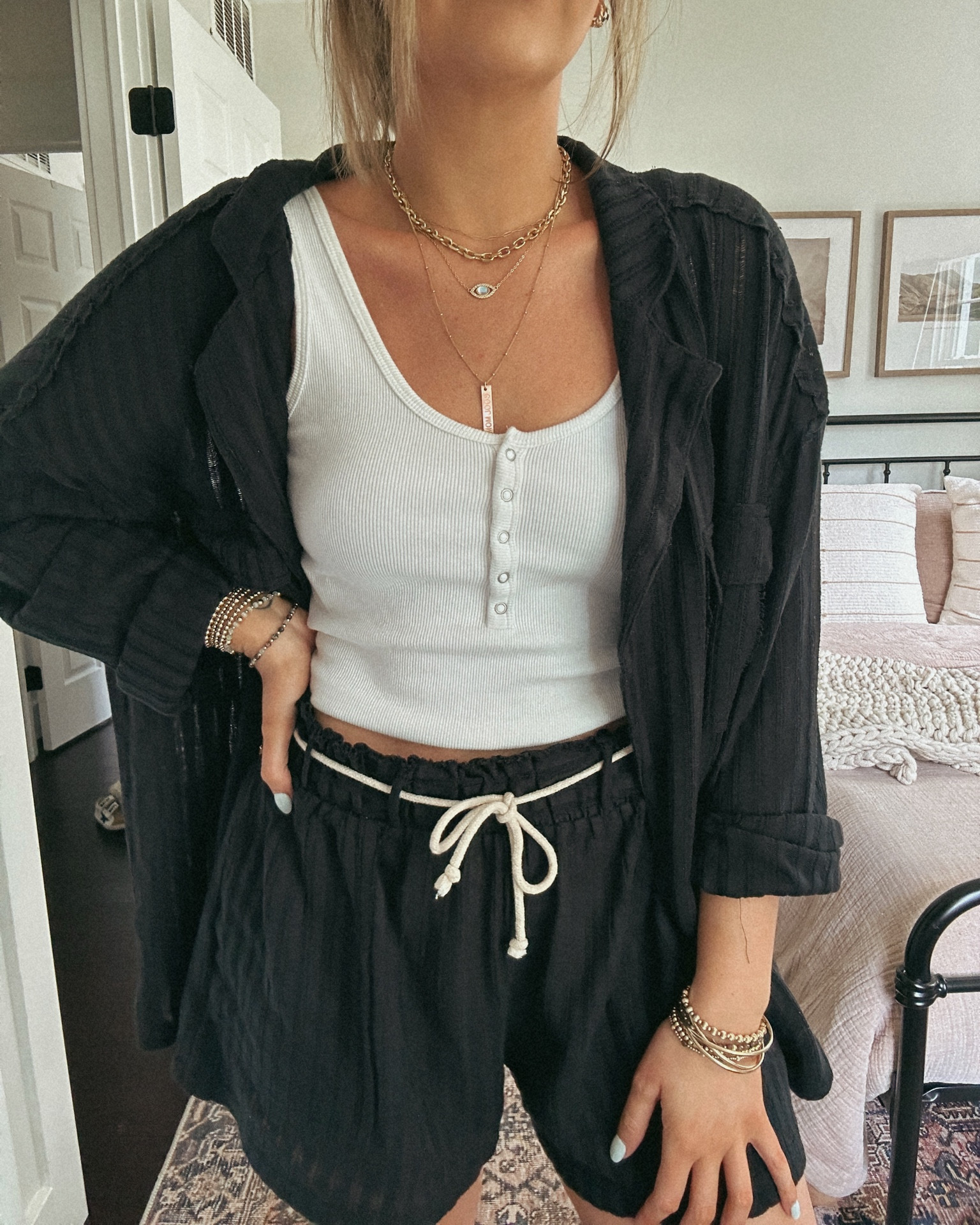 Two-piece free people set that I LOVE 🙌🏼 seriously so comfortable. In a size large, comes in 3 colors! Perfect for a beach / pool coverup. 

Free people, black two piece set, gold jewelry, gold bracelets, gold necklaces, electric picks, Abercrombie tank, ribbed tank 

#LTKFind #LTKSeasonal