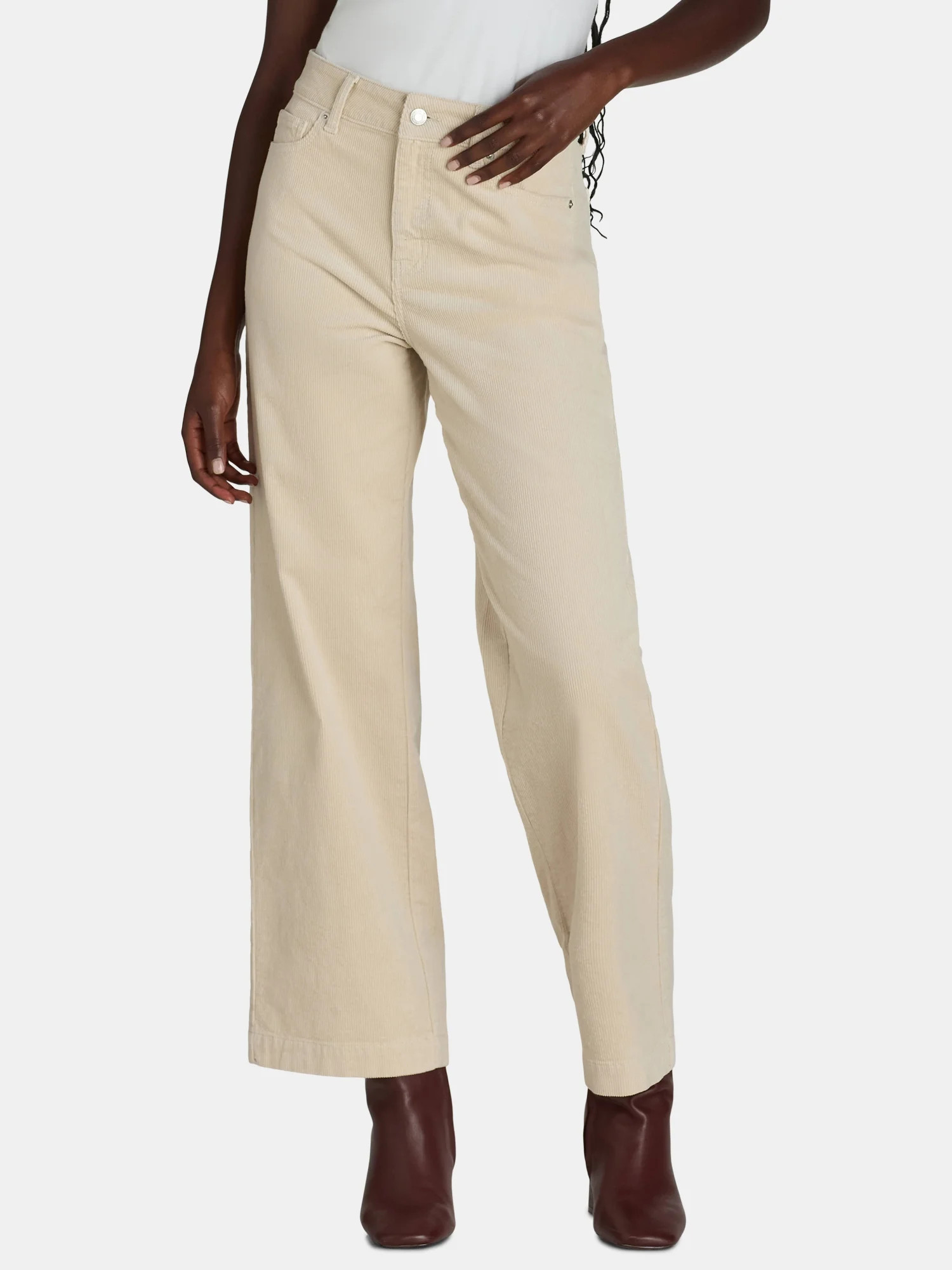 Time and Tru Women’s High Rise Corduroy Wide Leg Pants, 28" Short Inseam, 30" Inseam Regular, S... | Walmart (US)