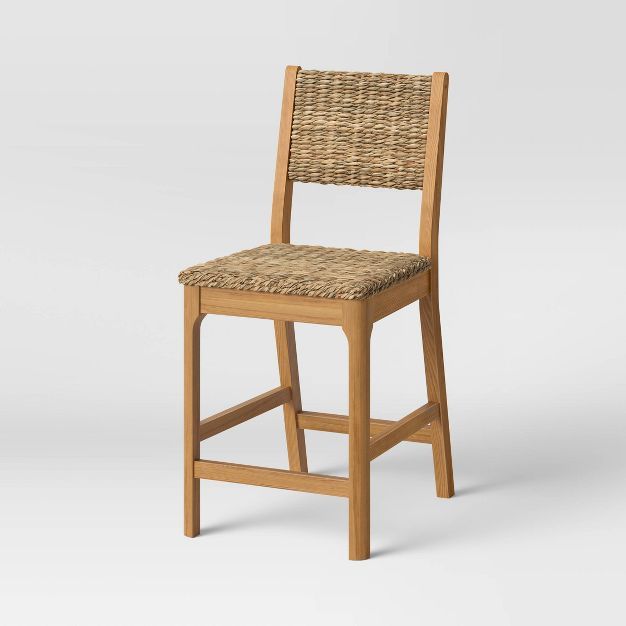 Castine Wood Counter Height Barstool with Woven Seat and Back Natural - Threshold™ | Target