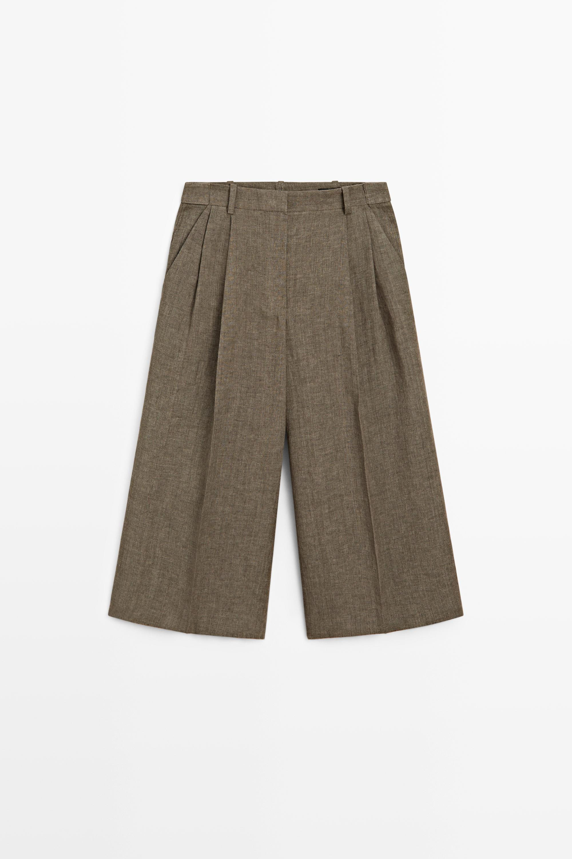 Flowing melange linen Bermuda shorts | Massimo Dutti US