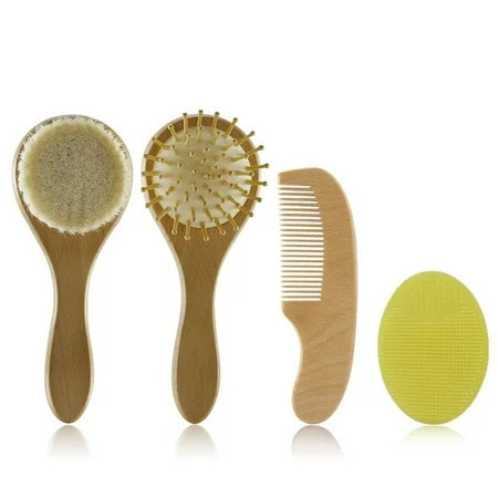 Baby combs and comb sets newborn baby grooming kit wooden baby hair brush with soft goat bristles for babies | Walmart (US)