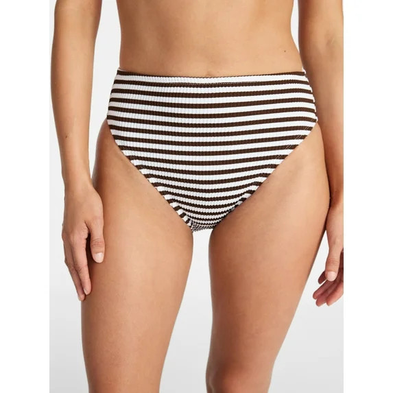 Time and Tru Women's and Women's Plus Size Crinkle High Rise High Leg Cheeky Bikini Bottoms, Size... | Walmart (US)