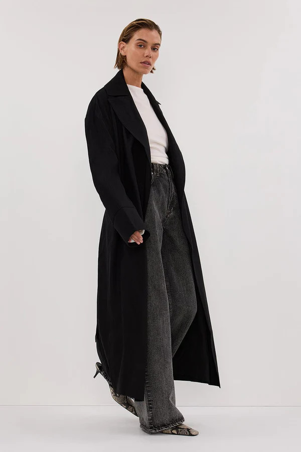 JOSEPHINA BLACK LINEN BLEND TRENCH COAT | DISSH