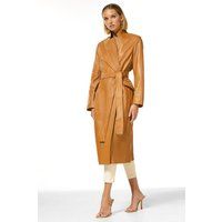 Karen Millen Petite Leather Notch Neck Coat -, Camel | Karen Millen UK & IE