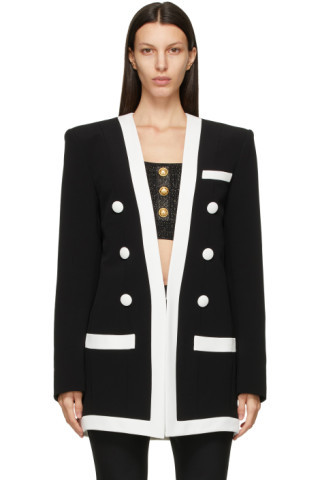 Black & White Collarless Blazer | SSENSE