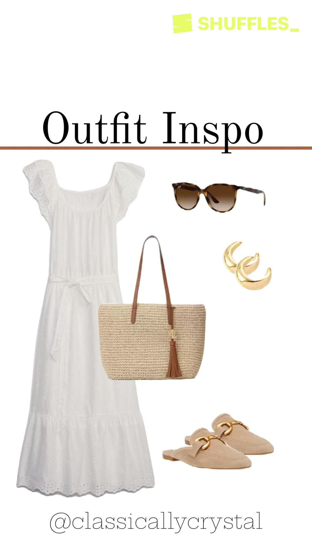 Summer outfit Inspo from Gap, featuring a white midi dress, star bag, gold hoop earrings, Steve Madden mules, and ray ban brown sunglasses. #fashion #ltksummer #summerstyle #summerinspo #whitedress #dress #outfit 

#LTKSeasonal #LTKFindsUnder100 #LTKStyleTip