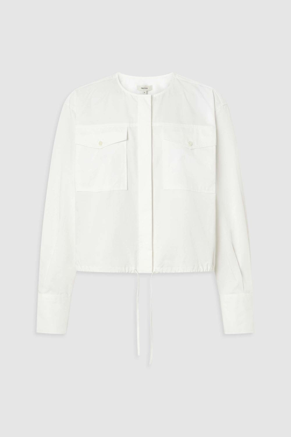 Pocket Detail Bomber Shirt White | Oroton