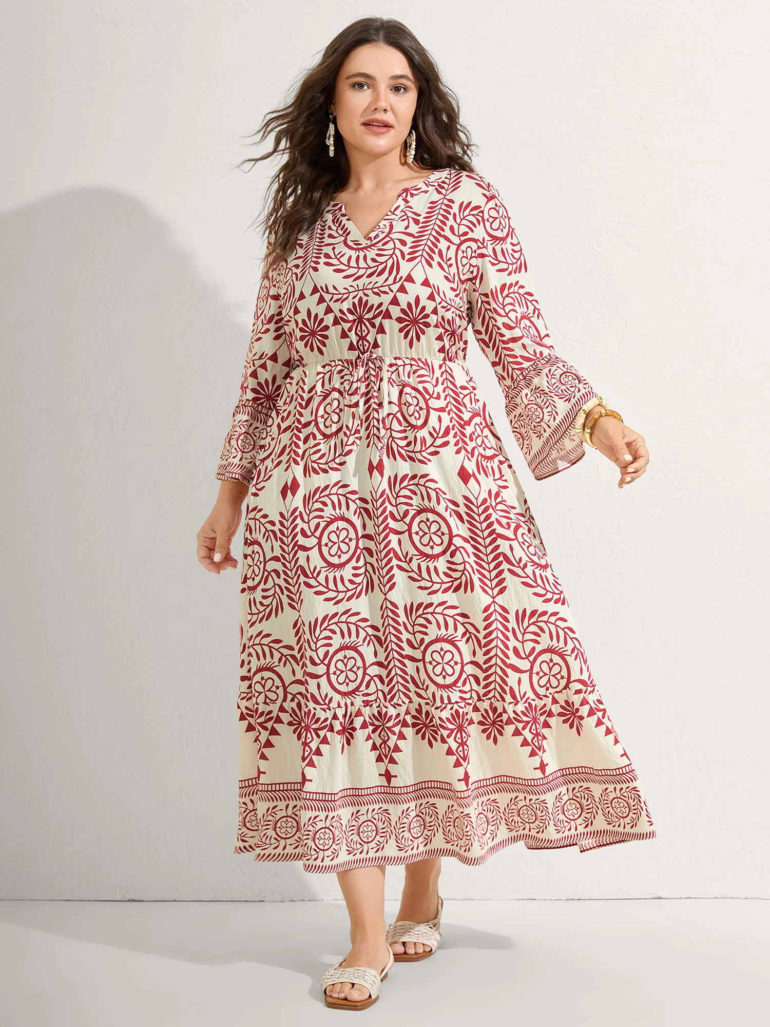 Ornate Print Color Contrast Midi Dress | Bloomchic