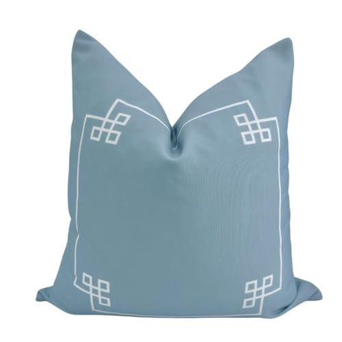 Coastal Indoor Outdoor Pillow Cover, Water Resistant for Patio Deck Seating, Alys Greek Key Pillo... | Amazon (US)