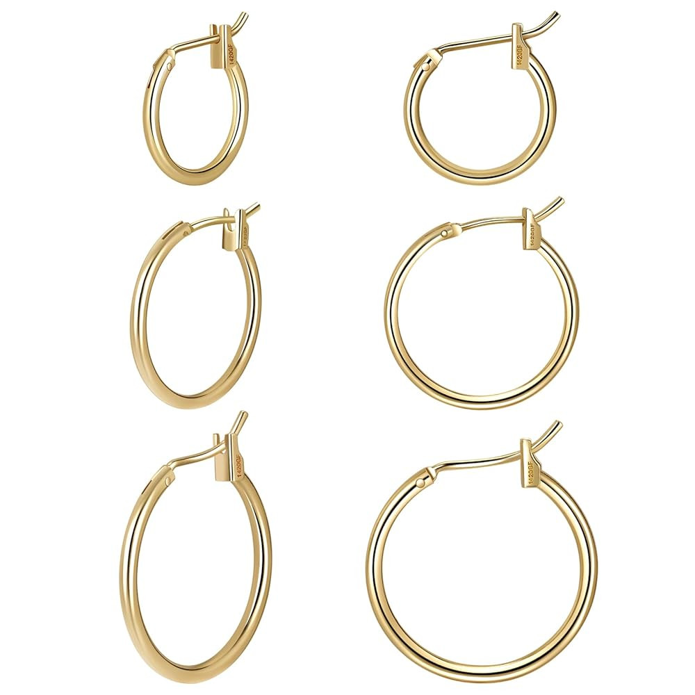 Barcarola 14K Gold Filled 3 Pairs Hoop Earrings for Women Hoop Earring Sets Earrings Lightweight ... | Amazon (US)