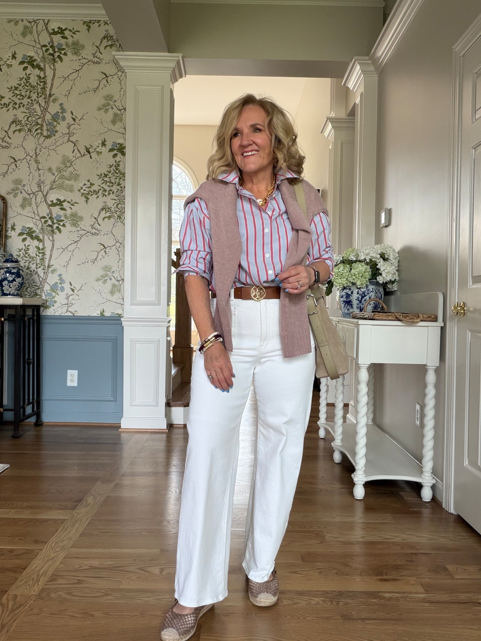 Madewell sale! 
The perfect white jeans to elevate or be more casual. Wearing a 29 short. Size up if inbetween. 
Striped blouse such great quality size down to a small 
The prettiest cashmere on a new style and color. Size medium 

#LTKPetite #LTKSpringSale #LTKOver40 #LTKSaleAlert #LTKspring

#LTKSpringSale