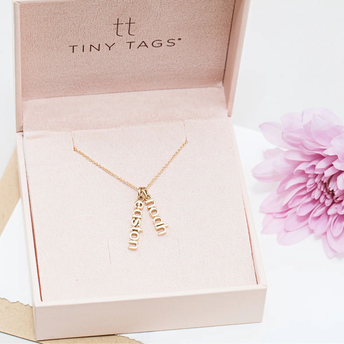 Gold Vertical Name Necklace - 2 Names | Tiny Tags