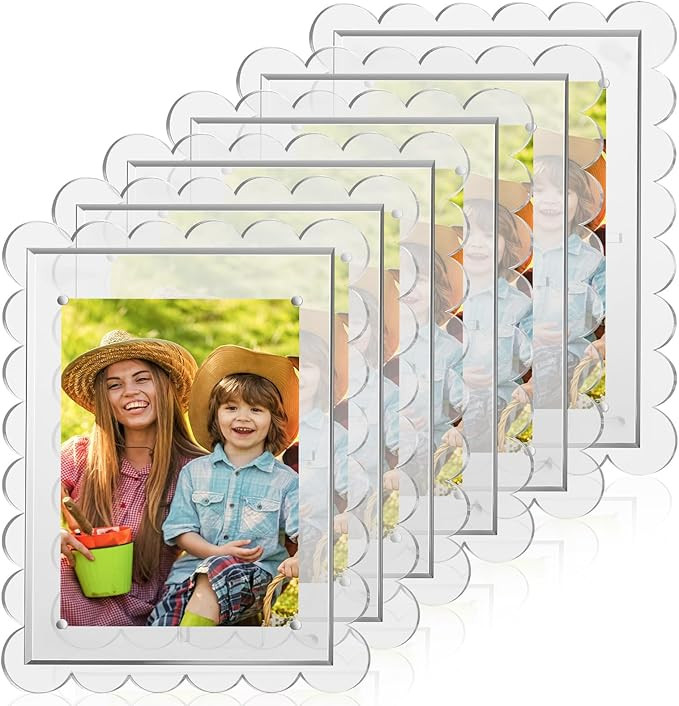 6 Pack Acrylic Picture Frame 4 x 6 Inch Clear Scalloped Photo Frame Acrylic Magnetic Picture Fram... | Amazon (US)