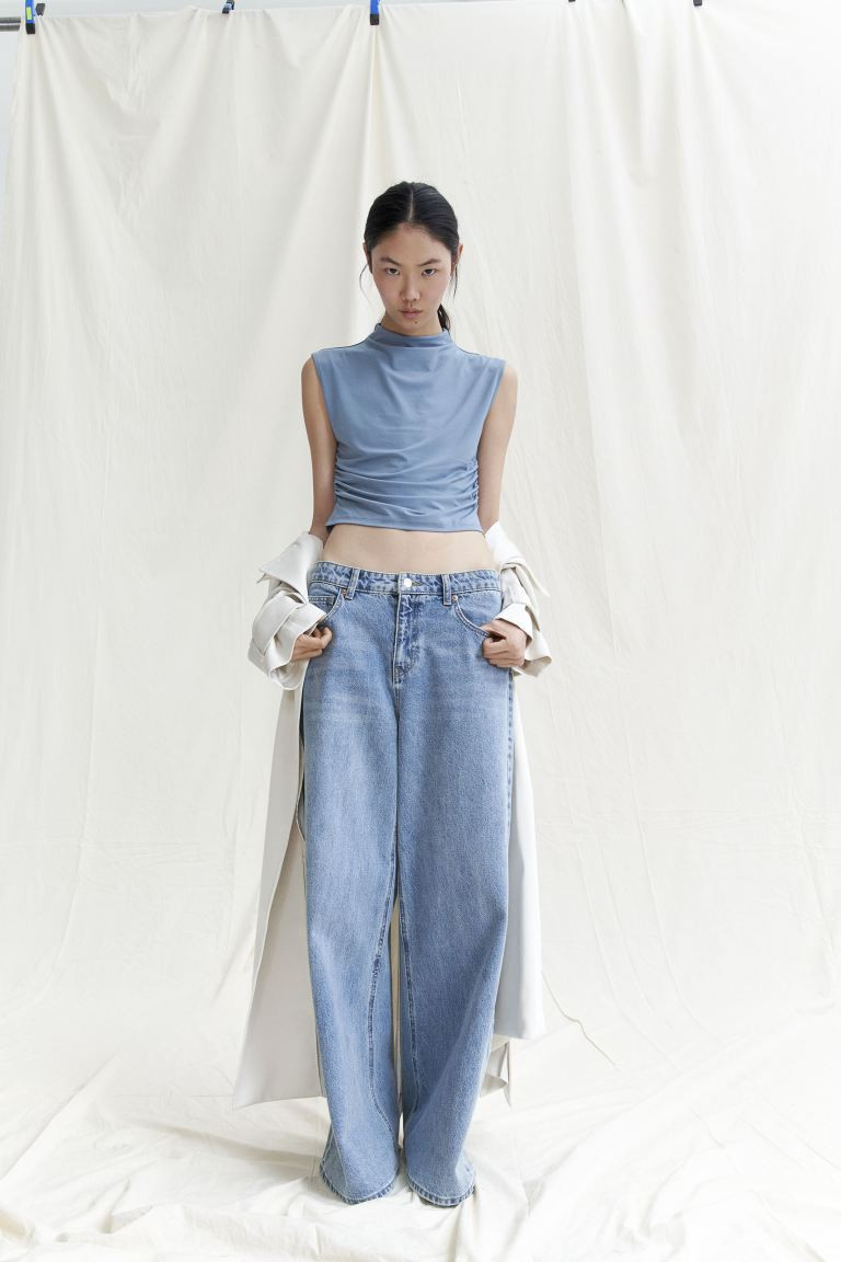 Cropped turtleneck top - Pigeon blue - Ladies | H&M GB | H&M (UK, MY, IN, SG, PH, TW, HK)