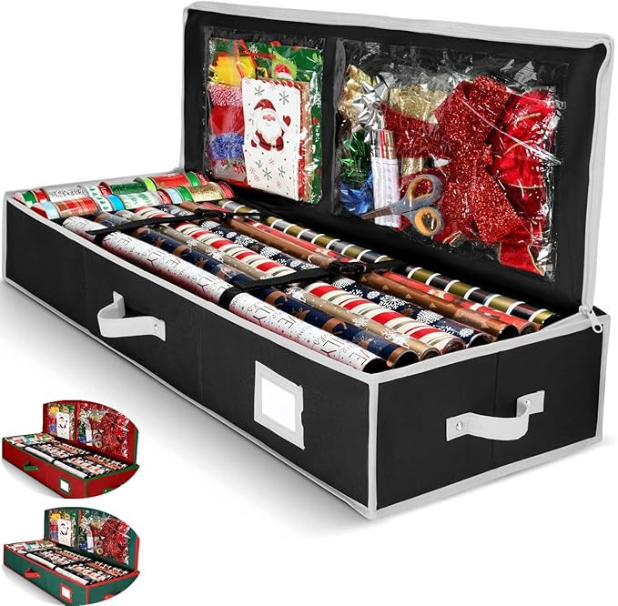 Gift Wrap Organizer, Christmas Wrapping Paper Storage Bag w/Useful Pockets for Xmas Accessories, ... | Amazon (US)