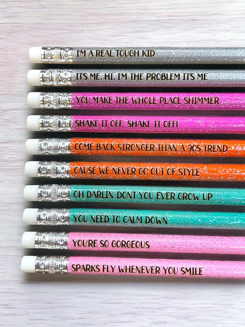 Laser Engraved Song Lyric Glitter Pencils or Ink Pens for Back to School School Supplies for Girl... | Etsy (US)