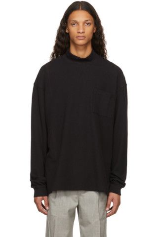 Black Piqué Mock Neck Turtleneck | SSENSE