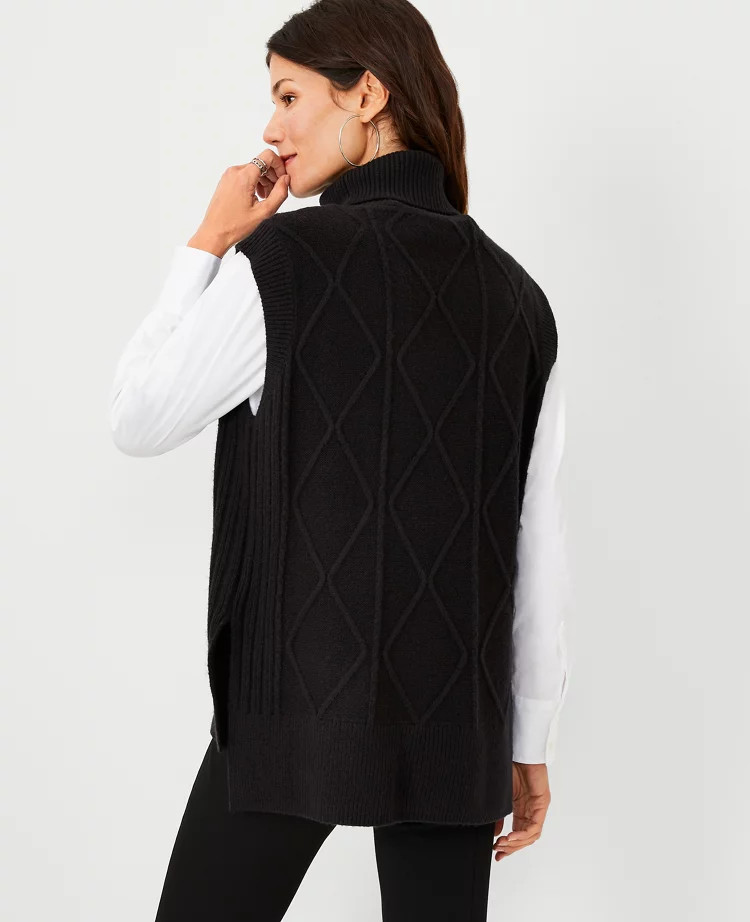 Mixed Cable Turtleneck Vest | Ann Taylor (US)