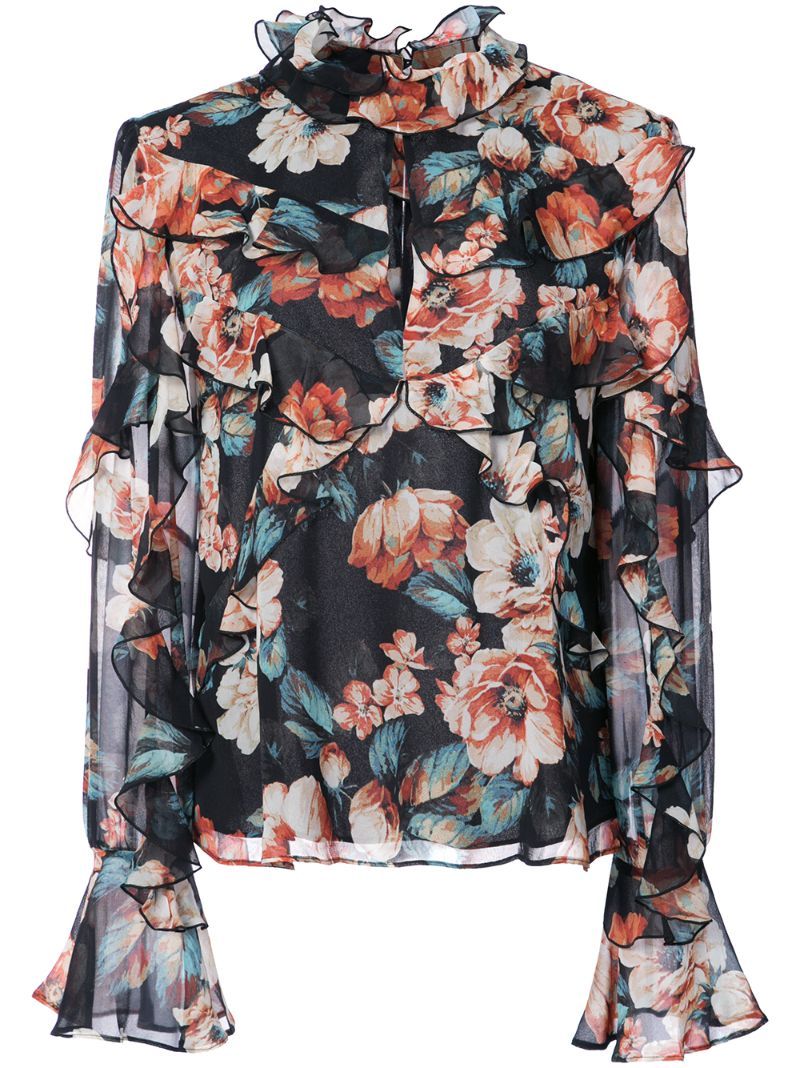 Nicholas - Lola ruffled floral-print blouse - women - Silk - 4, Black, Silk | FarFetch US